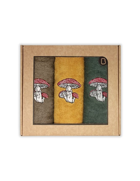 Set 3 Paños Cocina Bordados BARCELO Algodón 50x50 Champi