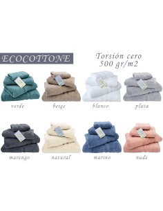 Toalla Baño Lisa ECOCOTTONE Algodón Puro 500gr Torsión Cero