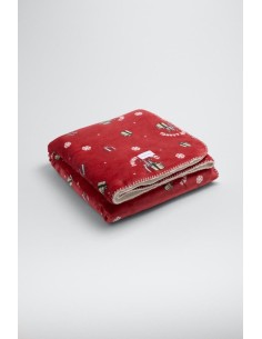 Manta con estampado navideño e interior de pelo