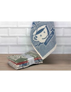 Set 4 Paños Cocina 50x50 BARCELO Jacquard Rizo Algodón Tazas